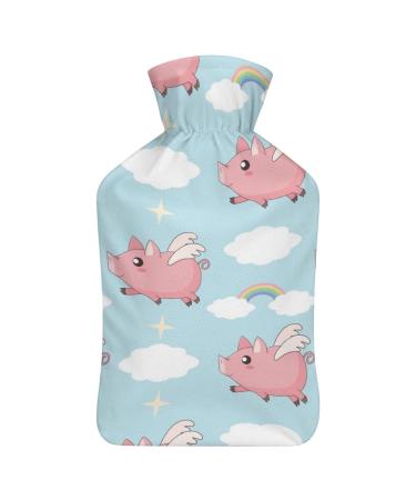Flying Pig Hot Water Bottle With Cover Plush Bed Bottle Hand Warmer For Adults And Children 26.5X15.3cm