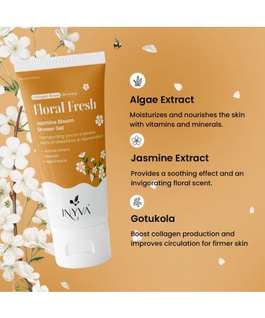 FloralFresh Jasmine Bloom Shower Gel - Hydrating & Soothing Cleanse with Algae & Gotukola | Luxurious Floral Scent for All Skin Types - 200ml - Buy Online on GoSupps.com