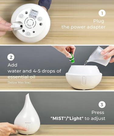 Aromacare Essential Oil Diffuser - Aromatherapy & Cool Mist Humidifier | 10Hrs One Fill, Night Light, 2 Mist Modes | Waterless Auto-Off | White - Buy Online on GoSupps.com