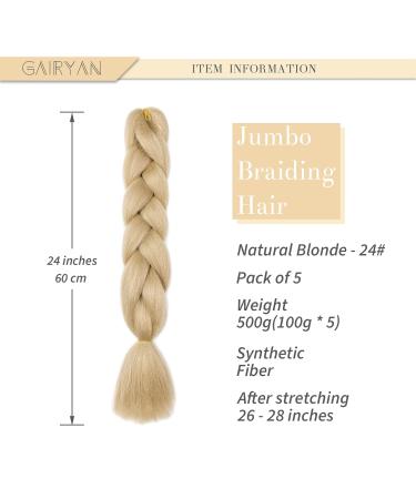 Gairyan 24 Jumbo Braids Extensions - 5 Bundles 500g Ombre Synthetic Braiding Hair for Box Crochet - Natural Blonde 60cm - Buy Online on GoSupps.com