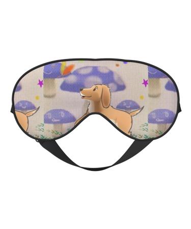 Cartoon Mushroom with Dog Unisex Elastic Adjustable Buckle Design Blackout Sleep Eye Mask for Home Travel Yoga Office Nap