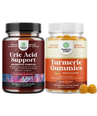 Bundle of Green Coffee Bean Extract for Uric Acid Cleanse & Detox with Turmeric Tart Cherry & Celery Seed and Turmeric Gummies Peach Flavor - Extra Strength Joint Support with Black Pepper Extract