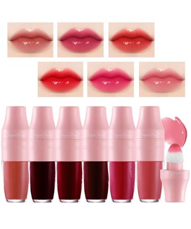 6 Colors Shake Liquid Lipstick Set Korean Cute Moisturizing Glossy Tinted Lip Gloss Lip Stain Multi-Use Lip and Cheek Tint Non-Stick Cup Lightweight Long-Lasting Vivid Color