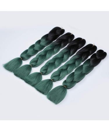 Showjarlly Jumbo Braid Art Hair Extensions - 24-Inch Ombre KanCalon Braids for Crochet & Box Braids (5 Pack) - Black/Dark Green - Buy Online on GoSupps.com