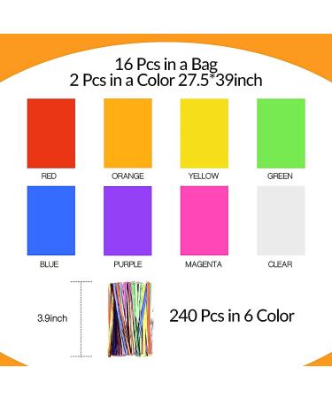 Tallew 16 Pcs 28 x 40 Inch Cellophane Sheets Cello Wraps Colored Cellophane Paper Transparent Colored Gift Wrap Cellophane with 240 Pcs Metallic Twist Ties  for DIY Arts Crafts Gifts Wrapping - Buy Online on GoSupps.com