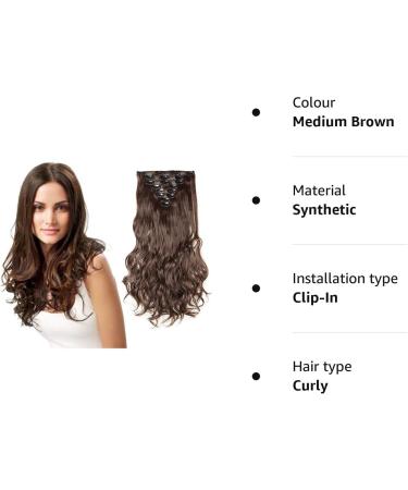 S-noilite 24 Inches Curly Medium Brown Clip In Hair Extensions - 8pcs Full Head Set | 60 Colour Options | Sexy Lady Fashion Choice - Buy Online on GoSupps.com