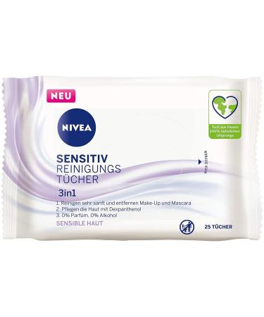Nivea 3in1 sensitive cleaning towels (25 pieces) mild facial cleaning towels with dexpanthenol gentle make -up clothes for sensitive skin 25 pieces - old version