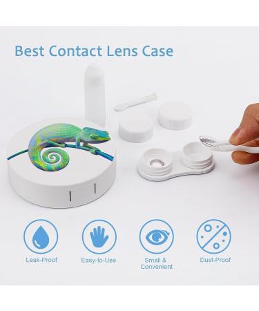 Bright Green Chameleon Round Case For Contact Lens Kit Storage Box with Mirror Printed - Buy Online on GoSupps.com