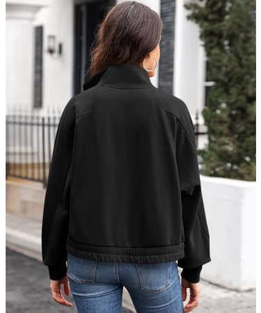 Ebifin Women's Zip Sweatshirt - Lightweight Hoodless Jacket for Autumn & Summer | Black L with Pocket - Buy Online on GoSupps.com