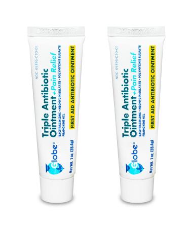 (2 Pack) Globe 1oz Triple Antibiotic Ointment + Pain Relief Dual Action Maximum Strength First Aid Ointment Soothes and Heals Painful Minor Scratches and Wounds and Prevents Infection