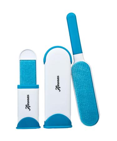 Pet Hair Removal Tool Lint Remover Brush Dog Hair Remover Clothes Couches Furniture Lint Brush Double-Sided Brush with Self-Cleaning Base Better Than Lint Rollers for Pet Hair (Blue)