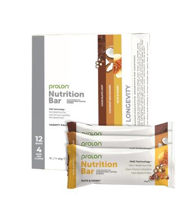 ProLon – Energy Bar – Protein Bar for Intermittent Fasting – 12 Bars of 40 g – Vegetarian and Gluten Free – Made in Italy – Kit for all tastes