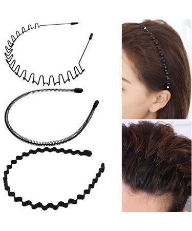 3PCS Black Metal Hairbands - Fashion Spring Headband for Men & Women - Unisex Sports Wide Hair Band Hoop Clips - Buy Online on GoSupps.com