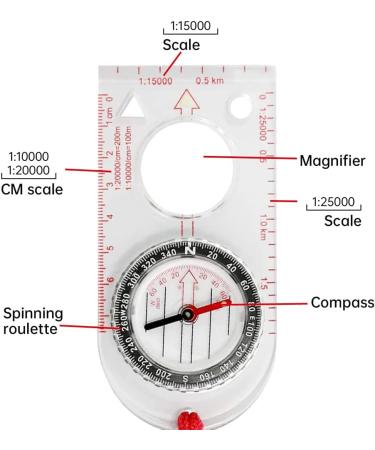 Multifunctional Waterproof Navigation Compass Map Ruler Magnifier for Explorer Hiking Map Reading and Navigation with Adjustable Lanyard - Buy Online on GoSupps.com