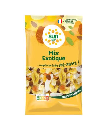 SUN - Mix of Exotic Dried Fruits 500 g - Mix Aperitif Banana Chips, Raisins, Pineapple Papaya Cubes, Almonds & Coconut - Id
