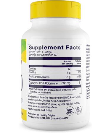 Buy Healthy Origins CoQ10 600 mg - Heart Health & Energy - Gluten-Free Non-GMO - 60 Softgels - International Shipping Available - Buy Online on GoSupps.com