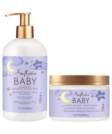 Shea Moisture Baby Care Set Relaxing Nighttime Shampoo & Bath Milk + Nighttime Deep Conditioner Manuka Honey & Lavender (2 Piece Set)
