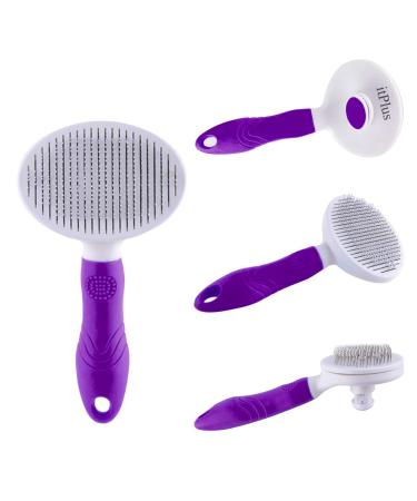 Self Cleaning Cat Grooming Brush - Removes Undercoat, Mats, Tangled Hair - Pet Massage Tool (Purple) - Buy Online on GoSupps.com
