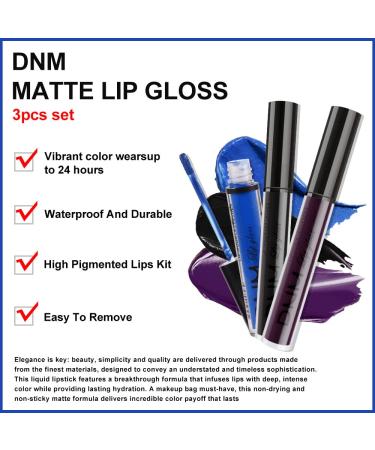 3Pcs Dark Black Blue Purple Matte 24-Hour Liquid Lipstick Set - Long Lasting, Smudge Proof, Waterproof Matte Lipsticks - Set07 - Buy Online on GoSupps.com