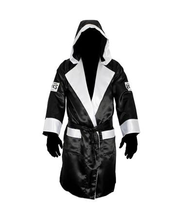 CLETO REYES Satin Boxing Robe with Hood - X-Large - Black/White