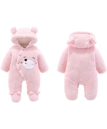 Newborn Cartoon Bear Snowsuit | Baby Winter Coat Footed Romper | Pink 9-12 Months - Buy Online on GoSupps.com