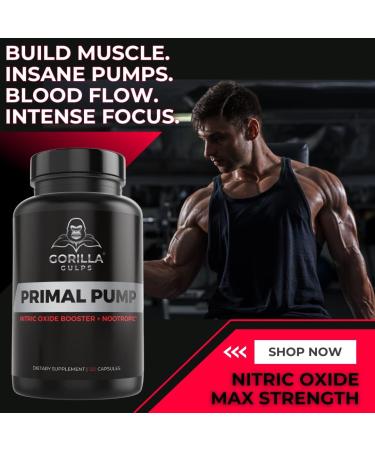 Primal Pump Nitric Oxide Supplement - 1500mg Nitrosigine L Arginine & Beet Root for Muscle Growth Energy & Focus - Max Strength Pre Workout N.O. Booster - Buy Online on GoSupps.com