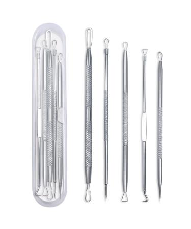 Blackhead Remover Tool And Extractor Pimple Popper 5 piece Tool Kit for Face Nose Zit Acne Whitehead Pores Blemish Stainless Steel Facial Skin Care Kit
