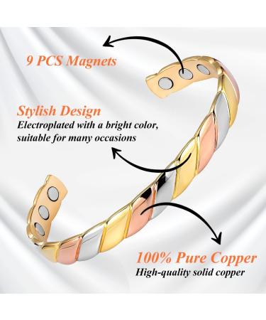 Vicmag Copper Magnetic Bracelet for Women - 9X Ultra Strength Magnets - Adjustable Size - Gift Box Included (Tricolour Diamond) - Buy Online on GoSupps.com