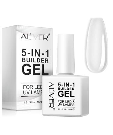 Builder Gel 5 in 1 Builder Gel for Nails Quick Building Nail Strengthener Gels 15ml UV/LED Nail Polish Gel Builder Gel in a Bottle for Nail Art Decals Jewels Professional Manicure Repair(clear)