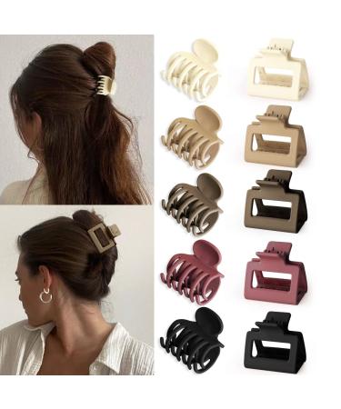 Bmobuo Small Claw Clips 10 Pcs  Claw Clips for Thin Short Thick Hair  Matte Neutral Colors Medium Hair Clips for Thin Hair Square Double Row Teeth Strong Hold Small Hair Clips for Women Girls 01-Neutral