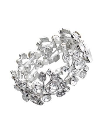 Clispeed Diamond Arm Band for women's wedding tennis bracelet cuff bracelet made of rhinestone open banger tennis bracelet pearl diamond cuff bracelet Miss handbook 6.5*3cm silver