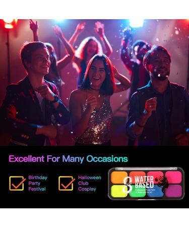 8 Colors Glow In The Dark Face & Body Paint - Neon Fluorescent Makeup for Halloween Parties & Costumes - Water Based UV Blacklight Paint - Buy Online on GoSupps.com