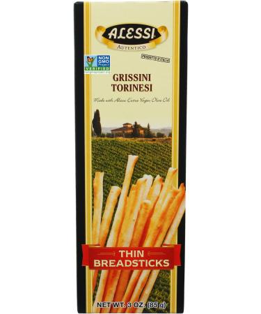 Alessi Autentico - Italian Crispy Breadsticks, Low Fat Made with Extra Virgin Olive Oil, 3oz (Thin, 12 Pack) Thin 3 Ounce (Pack of 12)