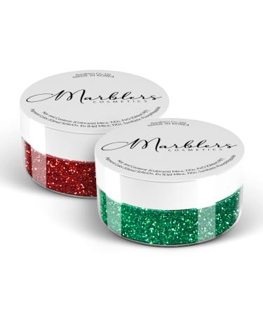 MARBLERS Cosmetic Grade Fine Glitter Duo Santa Red & Christmas Green 0.36oz (10g) | Non-Toxic | Vegan | Cruelty-Free | Eyeshadow Nail Polish Nail Art | Festival Rave & Party Makeup | Body & Face Fine Glitter 10g Duo Red & Green - Buy Online on GoSupps.com