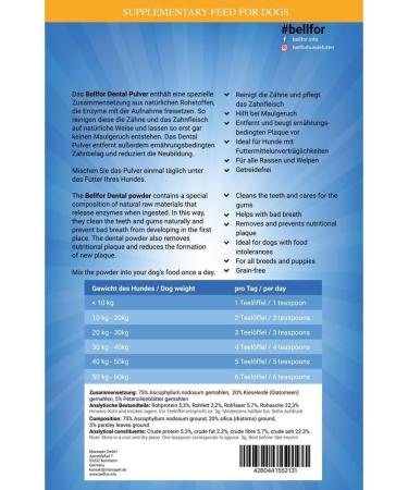 Bellfor Natural Dental Care for Dogs - Tartar Control Powder (250g) | Easy Application & Digestibility for All Breeds - Buy Online on GoSupps.com