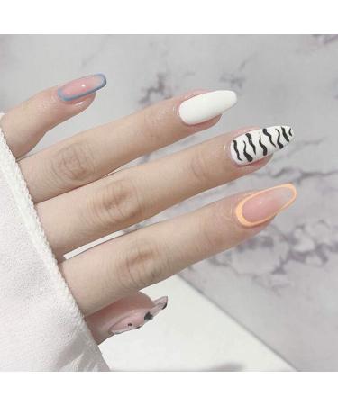 Shop Bohend Oval False Fingernails - White Zebra Glossy Nails | 24 Piece Acrylic Press On Nail Tips for Women & Girls - Buy Online on GoSupps.com