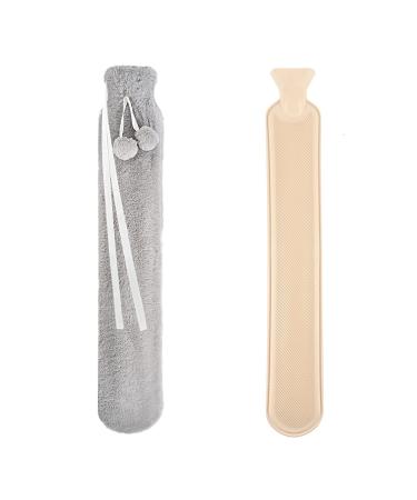 Long hot water bottle with a soft plush cover long portable belts for fastening to the neck waist and belly.2l capacity rubber heat bottle Prevention of leaks (gray)