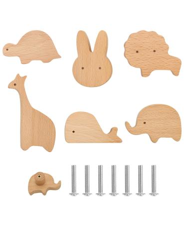 Briskore 6 pieces of cabinet buttons wood for children's room animal shape furniture buttons children cabinet buttons with screws wooden handles for cupboards wooden buttons closet wood door drawer handles (elephant)