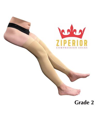 No Foot 20-30 mmHg Compression Thigh Highs with Inside Leg Zipper - Wide Calf - Nude (Large-X-Large) | International Shipping - Buy Online on GoSupps.com