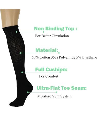 American Made Black Diabetic Knee High Socks 3 Pack - Full Cushioned Sole - Men/Women 13-15 - Buy Online on GoSupps.com