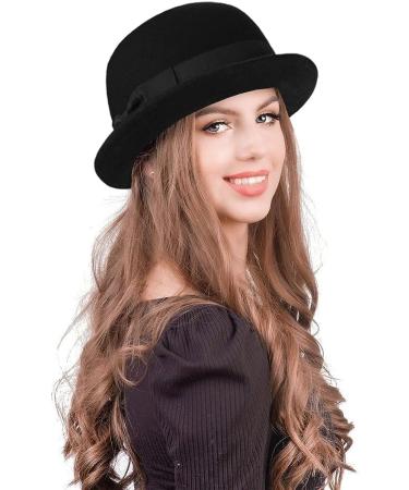 Black Bowler Derby Hat Short Rolled Brim Fedora Medium - Unisex Design - Buy Online on GoSupps.com