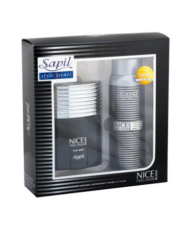 Sapil Nice Feeling Black - Eau De Toilette and Deodorant Spray For Men - Evokes Power and Sensuality - Opens with Citrus Notes - Beautiful Giftset Box - Perfect for Gift Giving Occasion - 2 Pc