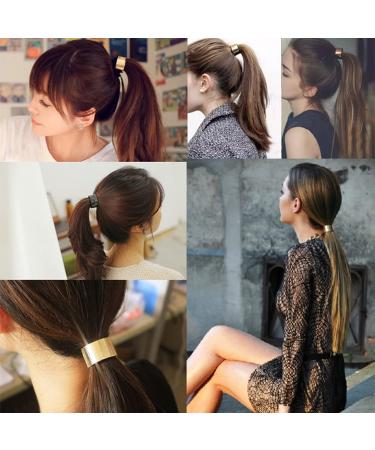 2 Pieces Metal Hair Cuff & Ponytail Holder - Punk Elastic Hair Bands for Thick Hair | Gold & Silver Hair Tie Accessories - Buy Online on GoSupps.com
