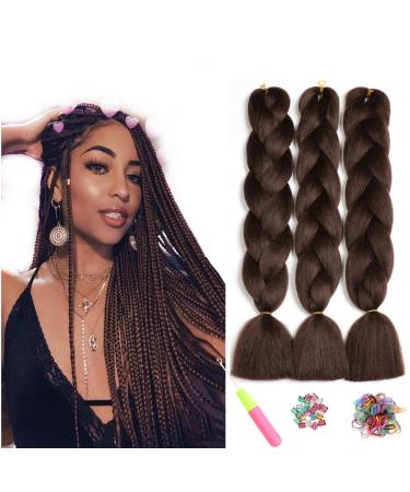 Ombre jumbo braids Hair lichen hair Kanecalon braids extensions art hair for braiding showjarlly synthetic hair extensions 24 inch 3PCs (dark brown#) 61cm-24 inch (3-pack) chocolate brown - Buy Online on GoSupps.com