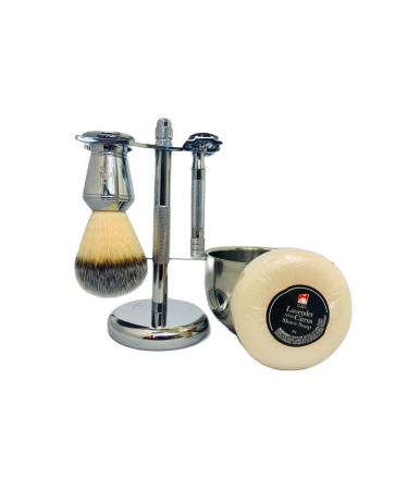 G.B.S Men's Shaving Set Short Handle Safety Razor Shaving Brush Chrome Dual Stand for Razor and Brush Shaving Bowl Shave Soap Sandalwood Aftershave Balm Pre-Shave Oil