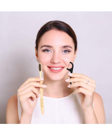 Natural Charcoal Dental Floss Picks - 200 Count | BPA Free, Vegan, Eco-Friendly by Isshah - Buy Online on GoSupps.com