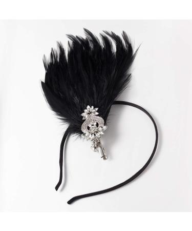 1920s Feather Flapper Headband | Roaring 20s Gatsby Hair Clip - Black - Buy Online on GoSupps.com