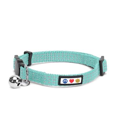 Pawtitas Reflective Cat Collar with Safety Buckle and Removable Bell Cat Collar Kitten Collar Personalized Cat Collar Customizable Name and Phone Number Collar for Cats Reflective Glow Cat Collar Teal