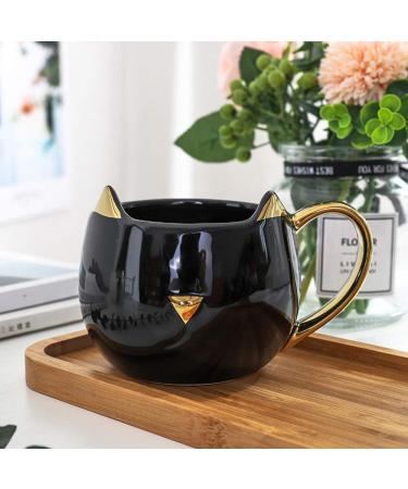 YJ 3D Cat Ear Ceramic Mug - Cute Cat Coffee Cup with Gold & Silver Handles | Perfect Gift for Cat Lovers | 2-Piece Set - Buy Online on GoSupps.com