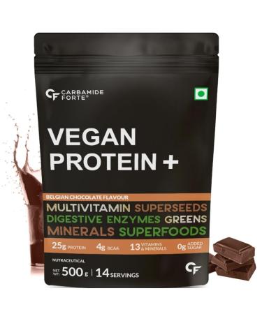 Carba.Mide Forte Plant Protein Powder - Plant Based Pea Protein Powder with Multivitamin Minerals Superfoods Digestive Enzymes - Belgian Chocolate Flavour - 500g